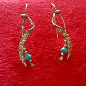 Unique easy hang sterling and turquoise  earrings